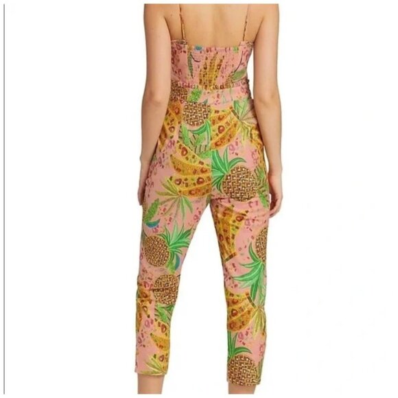 Farm Rio Womens Sz XS Smocked Jumpsuit Tropical Fruit Design /Pockets - Picture 5 of 13